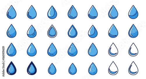 Fresh blue water droplets collection offers versatile design elements for your creative projects and branding needs