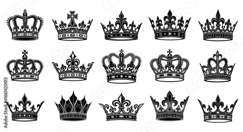 Elegant collection of majestic royal crowns for heraldry designs, royalty, and victory themes in your projects
