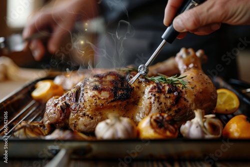 A person who uses a food thermometer to check the temperature of meat or poultry to ensure safe cooking  