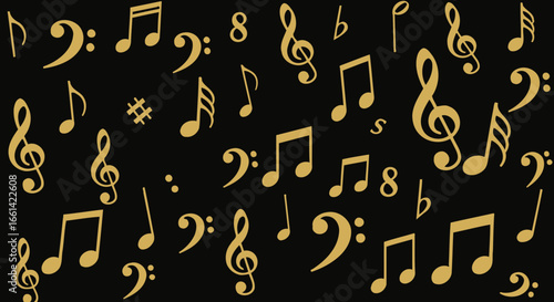 Elegant golden musical notes create a sophisticated background for creative projects and artistic designs