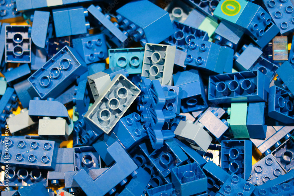 Naklejka premium Colorful assortment of blue lego bricks