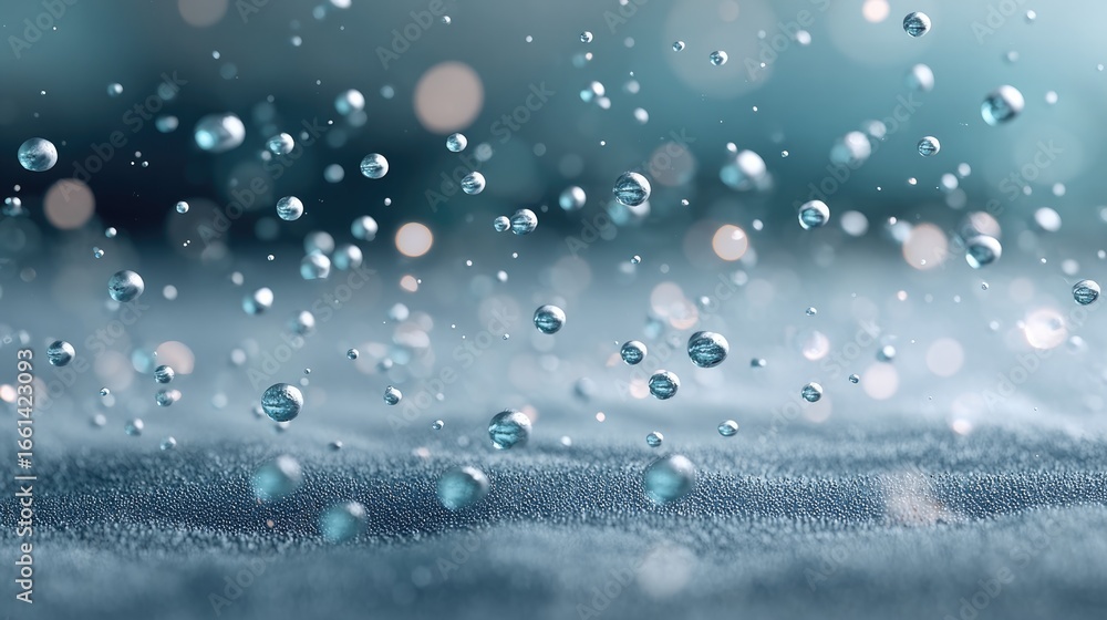 Fototapeta premium Macro photography of water droplets in abstract blue setting, perfect for nature art and design concepts