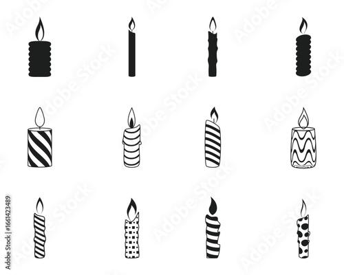 candles christmas set collection pack bundle black shape icon silhouette vector flat illustration design on white background