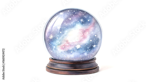 A mystical crystal ball filled with a glowing galaxy and stars, symbolizing fortune telling and the future, isolated a
