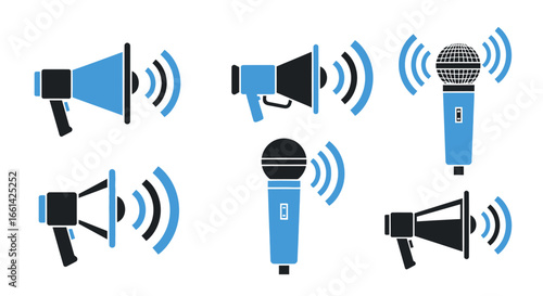 Announce your message loud and clear with these dynamic megaphone and microphone icons