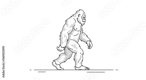 Bigfoot walking confidently with a determined expression, perfect for adventure and mystery.