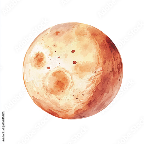 Watercolor Depiction of a Cratered Celestial Body Warm Tones