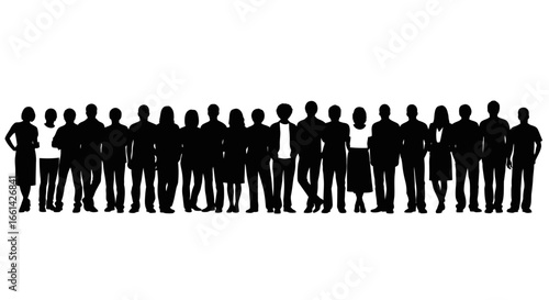Diverse group of professionals standing together, symbolizing unity, teamwork, and collective success in business.