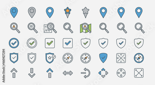 Modern icon set for navigation, search, and security, offering clear visual cues for apps and websites