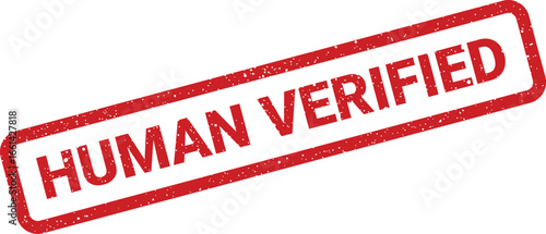Distressed human verified rubber stamp effect, skewed angle, declaration or authentication concept