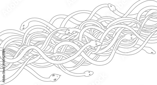 Playful cartoon snakes in a tangled, whimsical design perfect for kids' projects or creative backgrounds