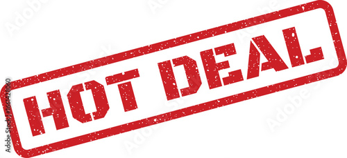 Distressed hot deal stamp in red, great for retail sales announcement and marketing use