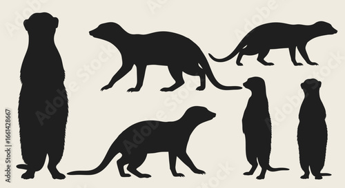 Captivating meerkat silhouettes showcase alert stances and dynamic movement, perfect for wildlife visuals.