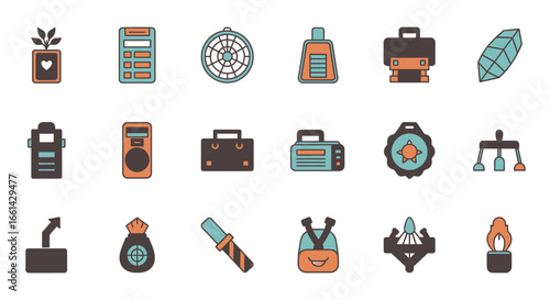 Modern flat icons for business, travel, and lifestyle, conveying growth, communication, and achievement.