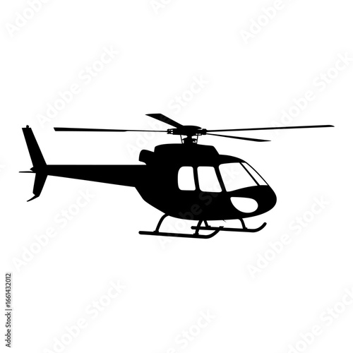 Silhouette of Helicopter Isolated on White Background Air Transportation and Aviation Industry Air Vehicle Technology Design Element Simple Shape