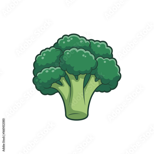 Illustration of a Fresh Green Broccoli Head Isolated on White Background for Healthy Eating and Lifestyle Concepts