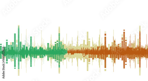 Abstract graphic representation of data, with vertical lines in shades of green and orange.