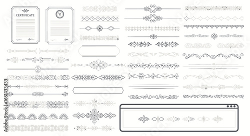 Collection of decorative design elements, including dividers, borders, and graphic accents, suitable for digital or print layouts.