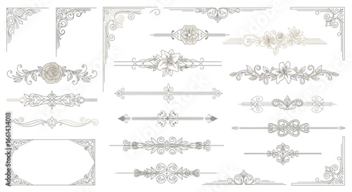 Elegant vintage floral dividers and ornamental corner flourishes for sophisticated design projects