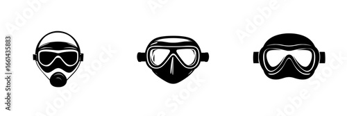 Diverse collection of masks for underwater diving and water sports at different angles