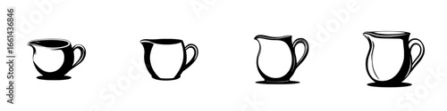 Different sizes of creamers displayed on a clean surface in a simple kitchen setting during the daytime