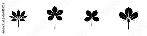 Different types of leaf silhouettes arranged in a row showcasing natural shapes and designs
