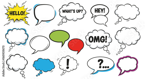 Dynamic Comic Speech Bubbles with Bold Text for Fun Communication and Creative Projects