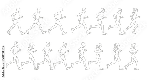Dynamic running sequence illustrations for fitness, exercise, sports, and animation projects