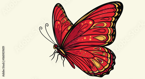 Vibrant red butterfly with intricate wing patterns, symbolizing transformation and beauty in nature.