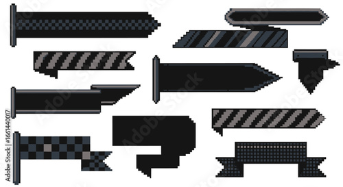 Modern pixel art banners and ribbons for dynamic graphic design and digital content creation