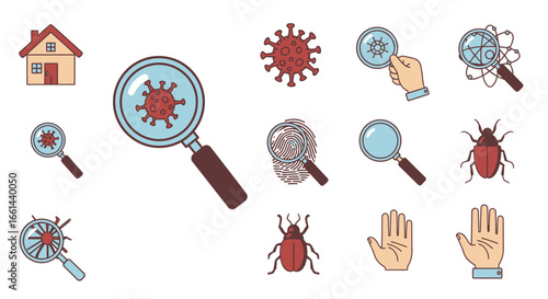 Explore microscopic worlds and uncover hidden details with detailed scientific investigation tools and symbols