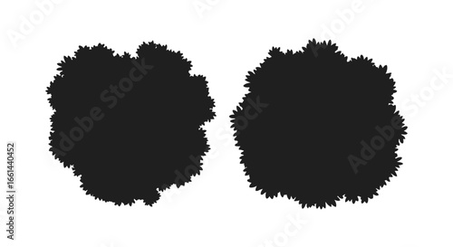 Two stylized black silhouettes of leafy bushes on a clean white background