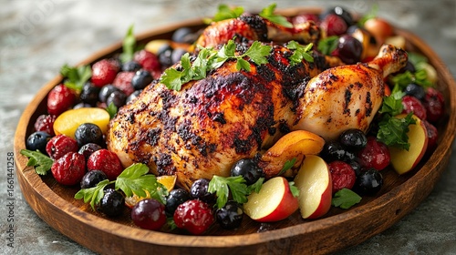 Roasted Chicken Served with Summer Fruit and Herbs
