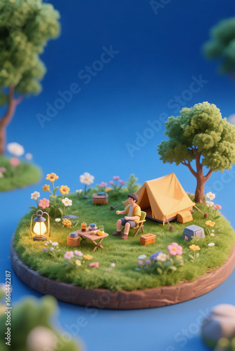 Single - person camping, outdoor leisure illustration material