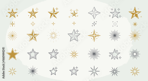 Collection of glittering stars and bursts perfect for celebratory designs and festive events
