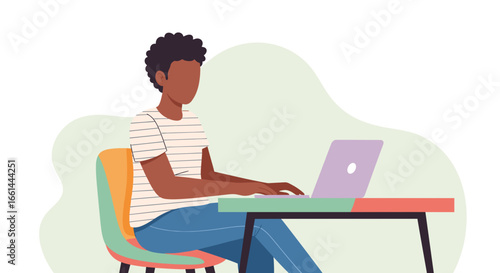 Person working remotely on a laptop, embodying productivity and modern work-life balance. Ideal for concepts of online learning, freelance, or home office.