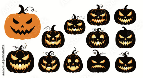 Spooky Halloween pumpkins with glowing faces ready for carving and festive seasonal celebrations