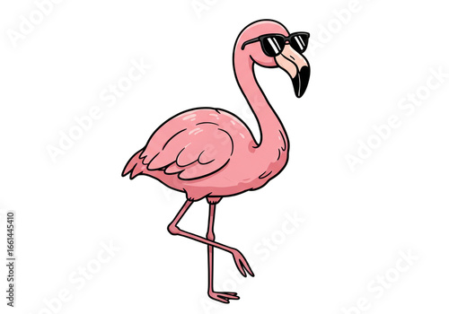 Cool Cartoon Flamingo with Sunglasses on Black Background png, isolated on transparent background