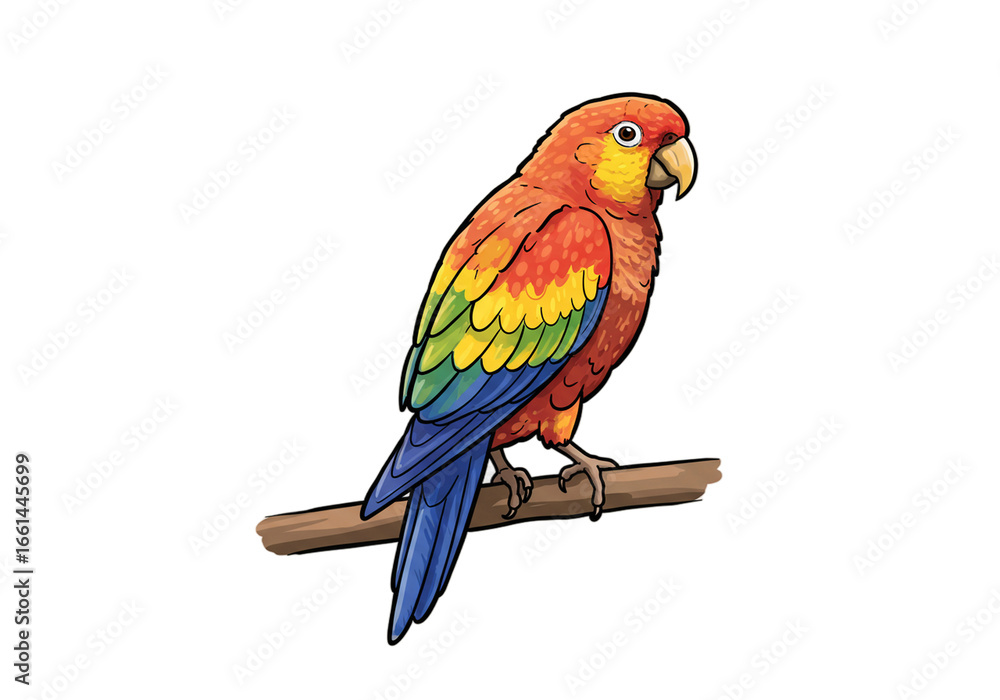 Fototapeta premium Colorful Sun Conure Parrot Illustration on Branch png, isolated on transparent background