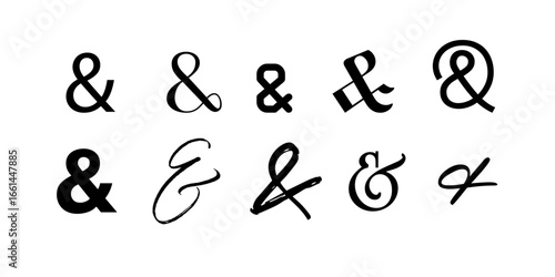 Various stylized ampersand symbols in black on white background  