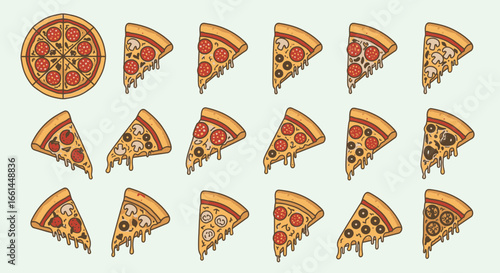 Craving pizza? Delicious pizza slices with pepperoni, mushrooms, tomatoes, olives, and jalapenos