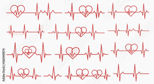 Heartbeat pulse signals in red convey vital signs and medical monitoring for wellness solutions