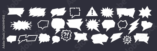 A comic conversation balloon drawn as speech line with talk icon and frame in vector outline. Comic conversation silhouettes show doodle chat boxes and cartoon elements for background use.