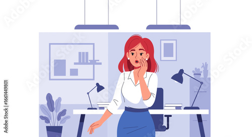 Shocked businesswoman reacting to unexpected news or a problem in a modern office environment. Concepts of surprise, error, or concern in the workplace.