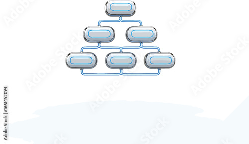 Pyramid scheme with transparent glass spheres arranged in hierarchy structure of business networking