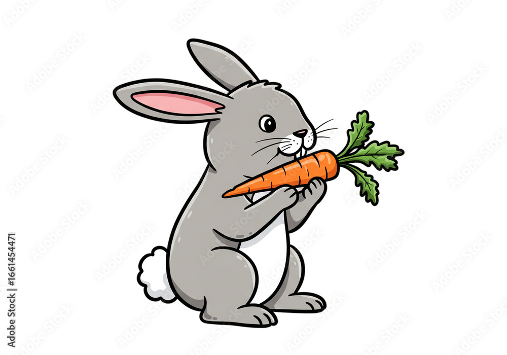 Fototapeta premium Cute Cartoon Rabbit with Carrot Illustration png, isolated on transparent background