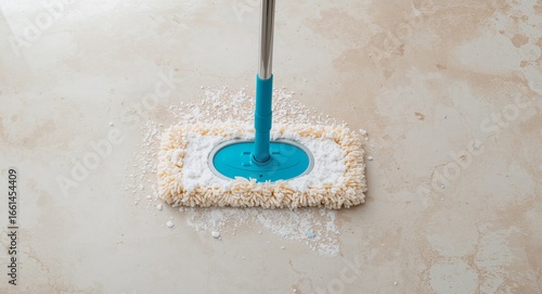 Microfiber Mop Cleaning Spilled Powder on Marble Floor, Home Cleaning Service.