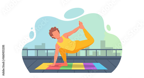 Person practicing yoga on a rooftop with a city view, embodying wellness, balance, and a healthy urban lifestyle.