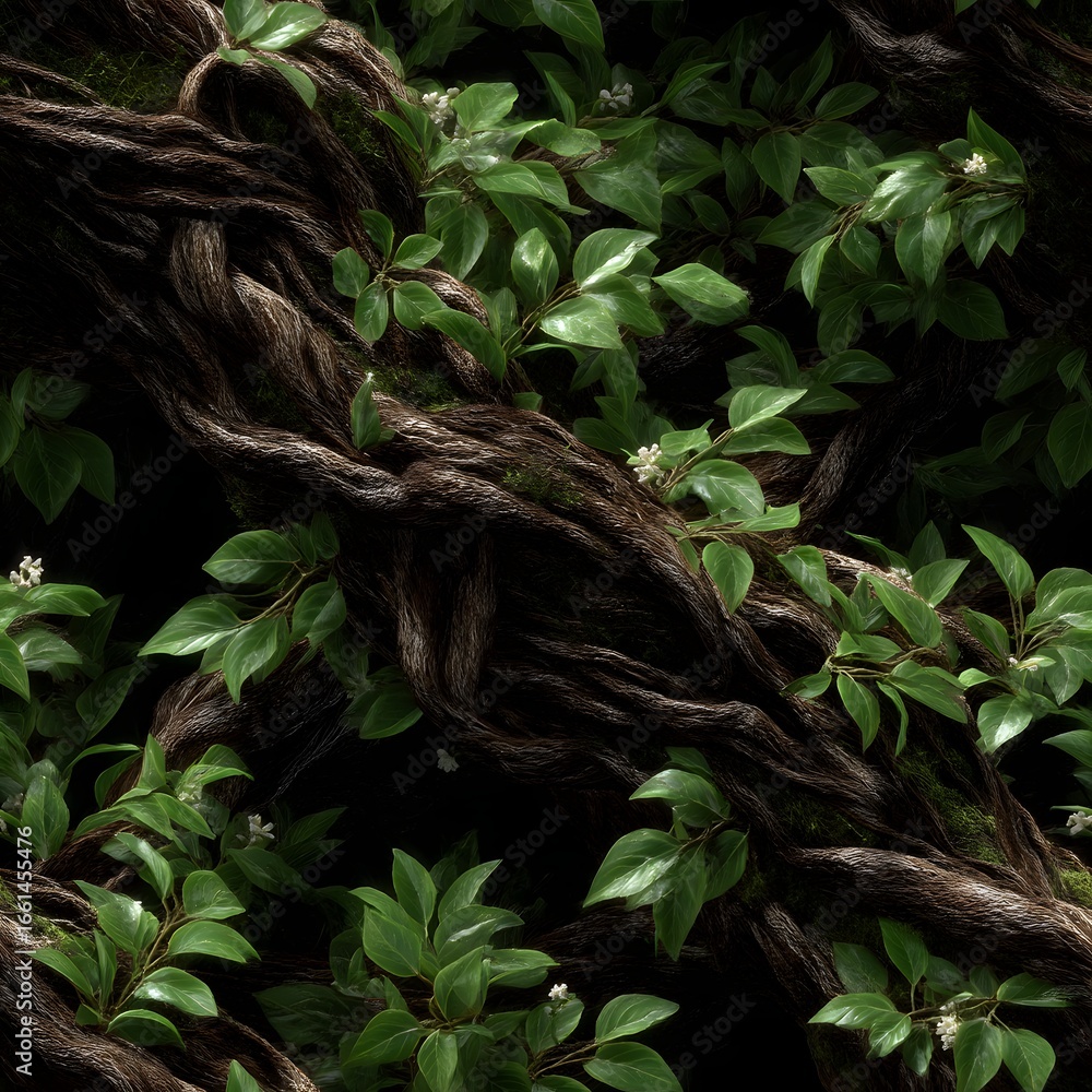 Obraz premium Top View 2D Jungle Ground Texture with Tangled Vines and Greenery