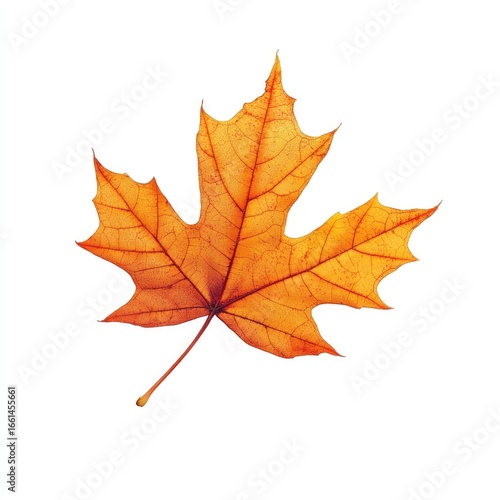 Wallpaper Mural Single autumn maple leaf, vibrant orange-yellow hue, isolated on white background Torontodigital.ca